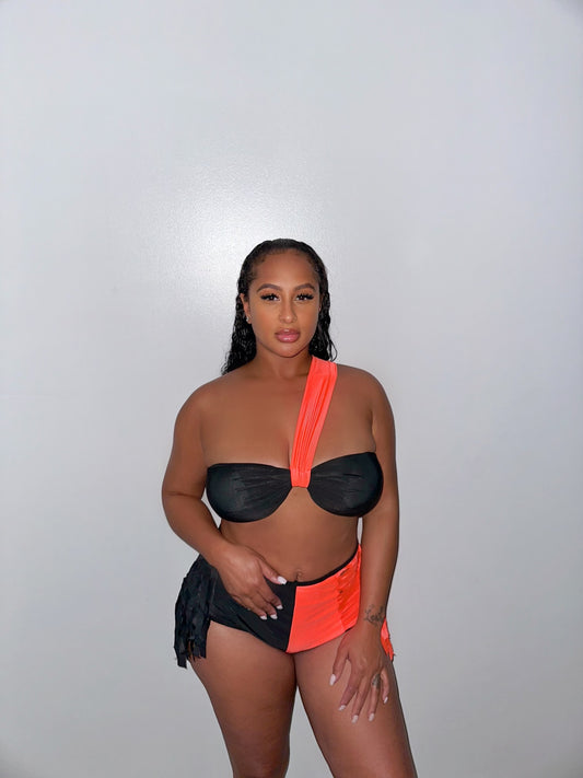 FEUGO HIGH-WAIST BLACK & HOT ORANGE BIKINI